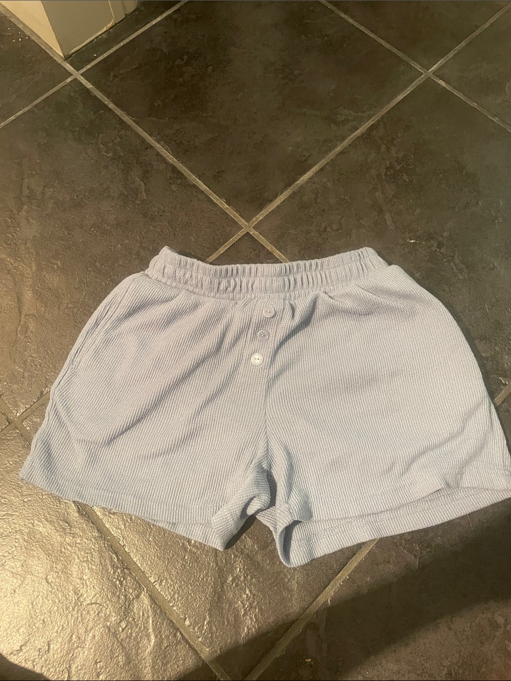 Women's High-Waist Ribbed Lounge Shorts in Light Blue